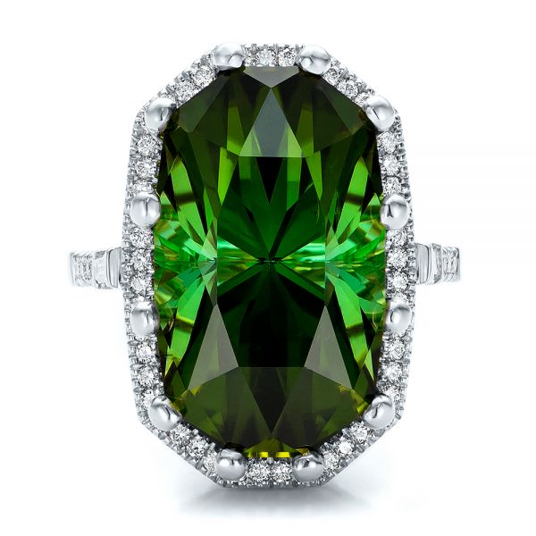 Platinum Platinum Custom Tourmaline And Diamond Halo Fashion Ring - Top View - 100869