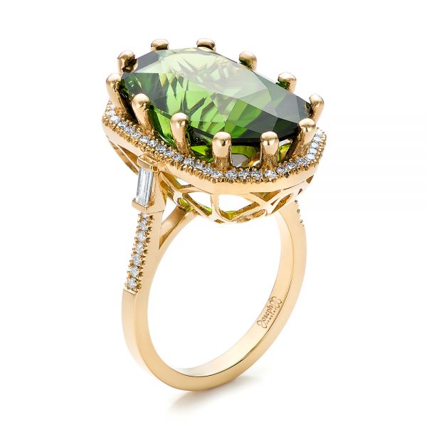 18k Yellow Gold Custom Tourmaline And Diamond Halo Fashion Ring - Three-Quarter View -  100869