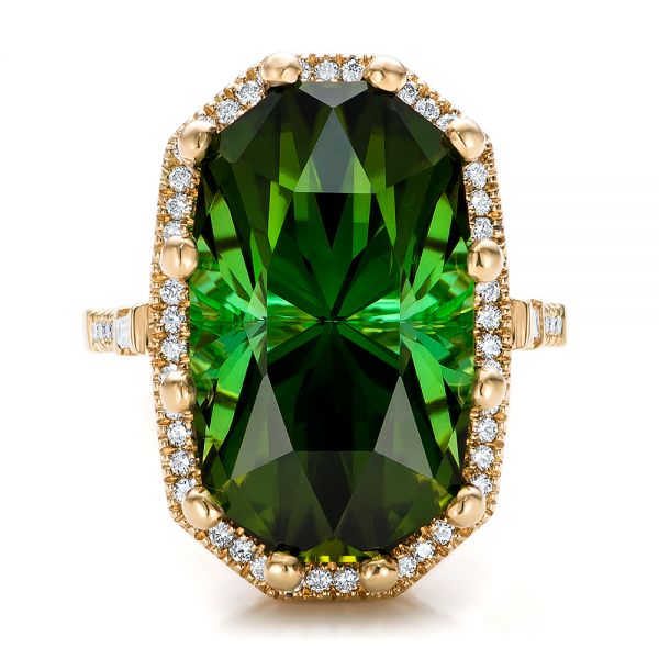 18k Yellow Gold Custom Tourmaline And Diamond Halo Fashion Ring - Top View -  100869