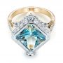 14k Yellow Gold And 14K Gold Custom Two-tone Aquamarine And Diamond Fashion Ring - Flat View -  103289 - Thumbnail