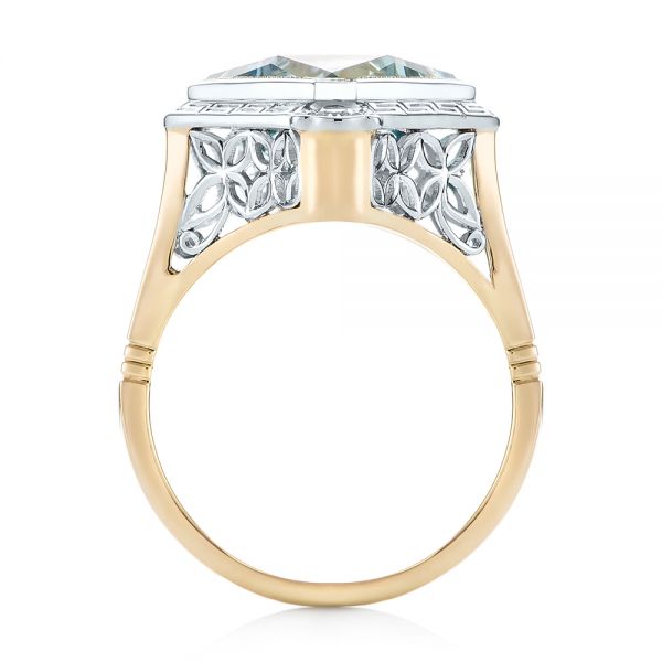 14k Yellow Gold And 14K Gold Custom Two-tone Aquamarine And Diamond Fashion Ring - Front View -  103289