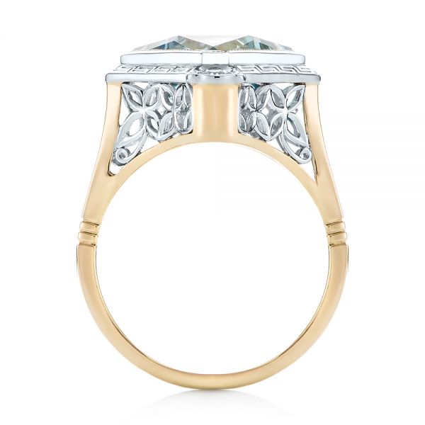 14k Yellow Gold And 14K Gold Custom Two-tone Aquamarine And Diamond Fashion Ring - Front View - 103289