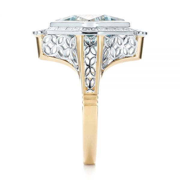 14k Yellow Gold And 14K Gold Custom Two-tone Aquamarine And Diamond Fashion Ring - Side View - 103289