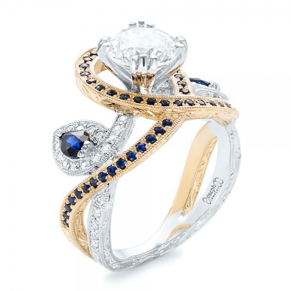 Custom Two-tone Blue Sapphire And Diamond Fashion Ring - Three-Quarter View -  102469