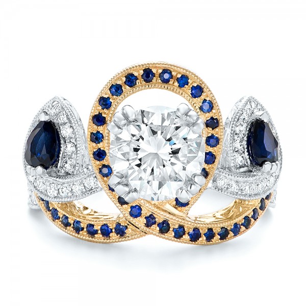 Custom Two-tone Blue Sapphire And Diamond Fashion Ring - Top View -  102469