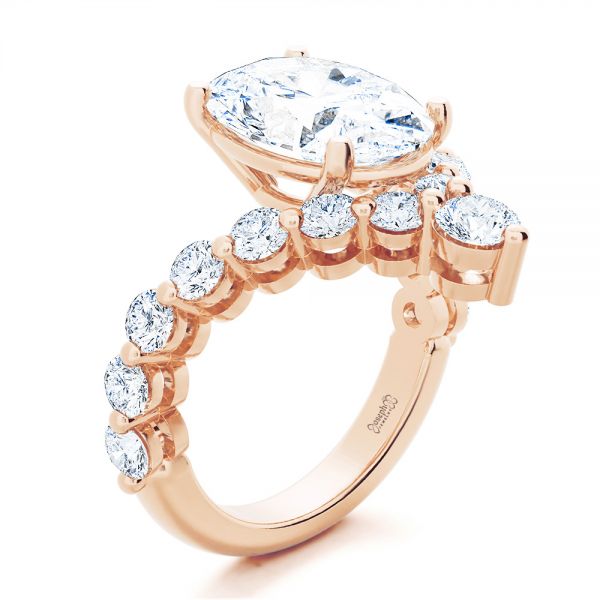 14k Rose Gold 14k Rose Gold Custom V-shaped Oval Diamond Ring - Three-Quarter View -  107306 - Thumbnail