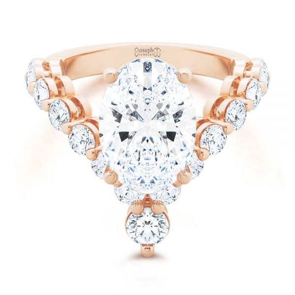 18k Rose Gold 18k Rose Gold Custom V-shaped Oval Diamond Ring - Flat View -  107306 - Thumbnail