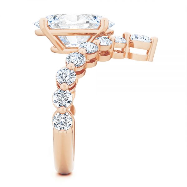 18k Rose Gold 18k Rose Gold Custom V-shaped Oval Diamond Ring - Side View - 107306