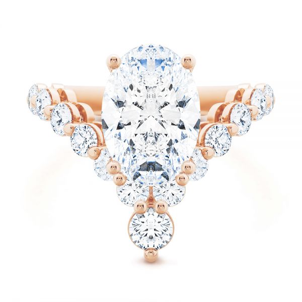 18k Rose Gold 18k Rose Gold Custom V-shaped Oval Diamond Ring - Top View - 107306