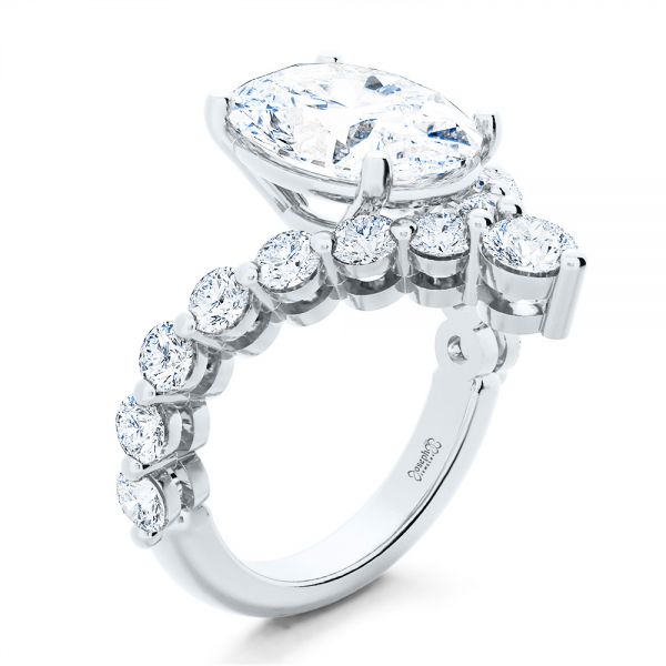  Platinum Custom V-shaped Oval Diamond Ring - Three-Quarter View -  107306