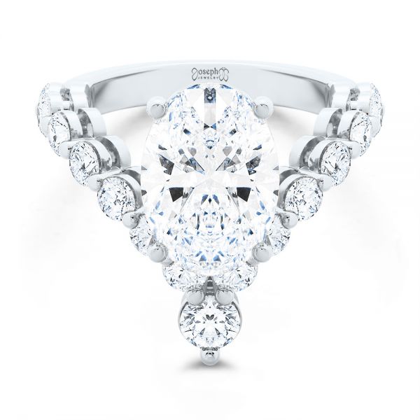  Platinum Custom V-shaped Oval Diamond Ring - Flat View -  107306 - Thumbnail