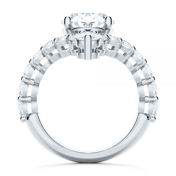  Platinum Custom V-shaped Oval Diamond Ring - Front View -  107306 - Thumbnail