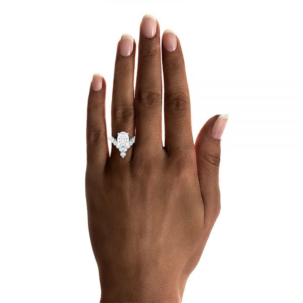  Platinum Custom V-shaped Oval Diamond Ring - Hand View #2 -  107306