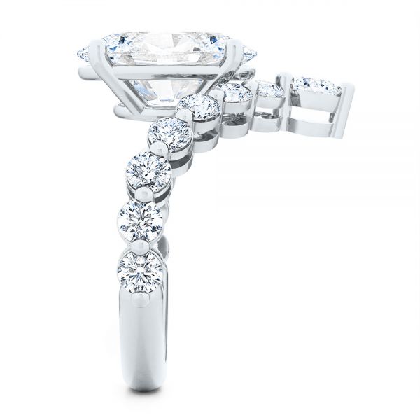  Platinum Custom V-shaped Oval Diamond Ring - Side View -  107306 - Thumbnail