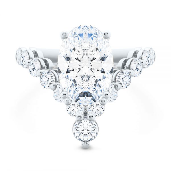  Platinum Custom V-shaped Oval Diamond Ring - Top View -  107306
