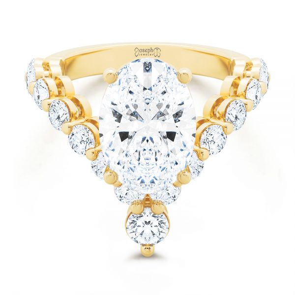 18k Yellow Gold 18k Yellow Gold Custom V-shaped Oval Diamond Ring - Flat View -  107306 - Thumbnail