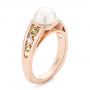 14k Rose Gold Custom White Pearl Peridot And Diamond Fashion Ring - Three-Quarter View -  102755 - Thumbnail