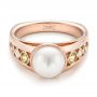 14k Rose Gold Custom White Pearl Peridot And Diamond Fashion Ring - Flat View -  102755 - Thumbnail