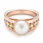 18k Rose Gold 18k Rose Gold Custom White Pearl Peridot And Diamond Fashion Ring - Flat View -  102755 - Thumbnail