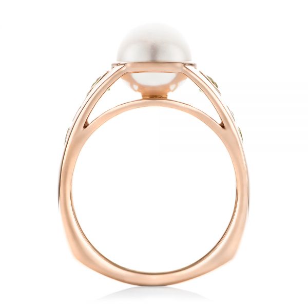 14k Rose Gold Custom White Pearl Peridot And Diamond Fashion Ring - Front View -  102755