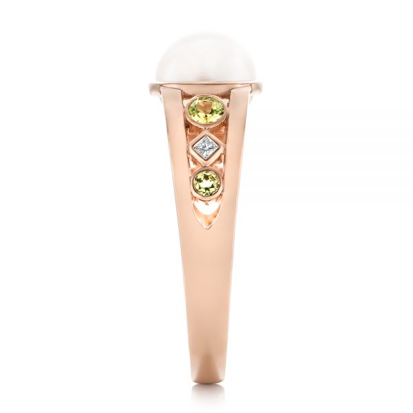 14k Rose Gold Custom White Pearl Peridot And Diamond Fashion Ring - Side View -  102755