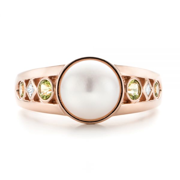 18k Rose Gold 18k Rose Gold Custom White Pearl Peridot And Diamond Fashion Ring - Top View -  102755