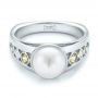 18k White Gold 18k White Gold Custom White Pearl Peridot And Diamond Fashion Ring - Flat View -  102755 - Thumbnail