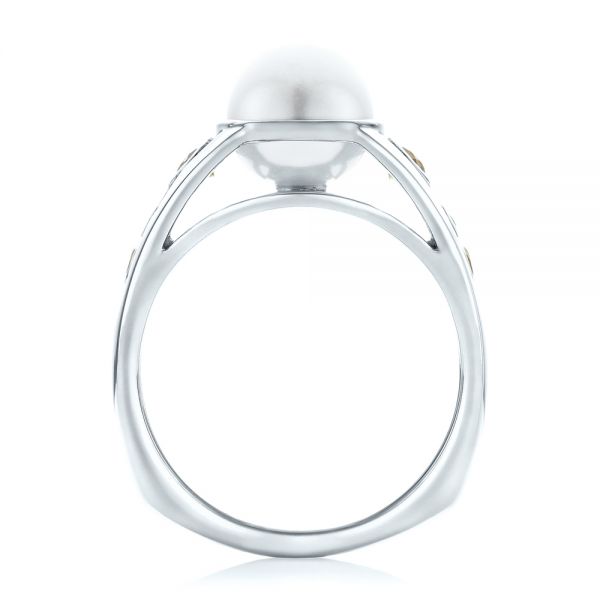 18k White Gold 18k White Gold Custom White Pearl Peridot And Diamond Fashion Ring - Front View -  102755