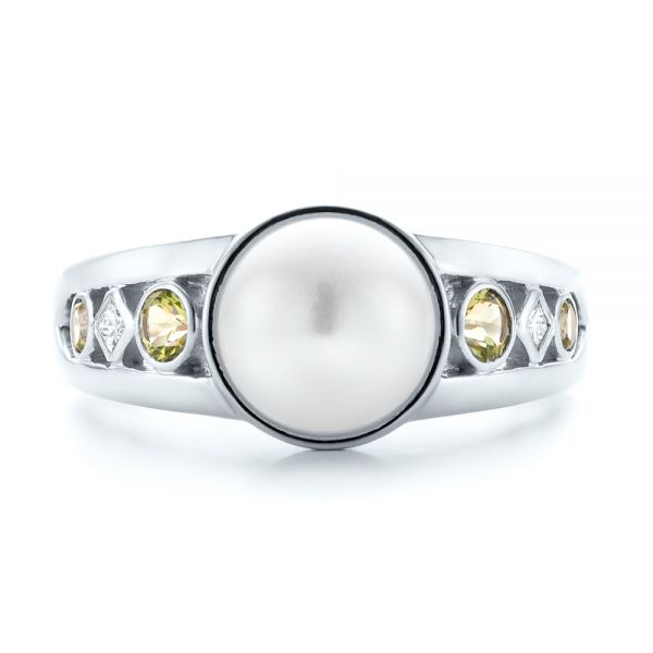 14k White Gold 14k White Gold Custom White Pearl Peridot And Diamond Fashion Ring - Top View -  102755