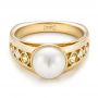 18k Yellow Gold 18k Yellow Gold Custom White Pearl Peridot And Diamond Fashion Ring - Flat View -  102755 - Thumbnail