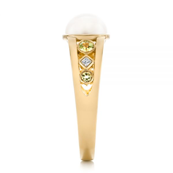 14k Yellow Gold 14k Yellow Gold Custom White Pearl Peridot And Diamond Fashion Ring - Side View -  102755