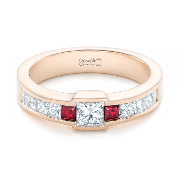 18k Rose Gold 18k Rose Gold Custom Ruby And Diamond Fashion Ring - Flat View -  102830