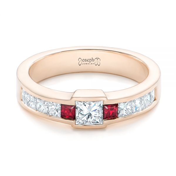 14k Rose Gold 14k Rose Gold Custom Ruby And Diamond Fashion Ring - Flat View -  102830