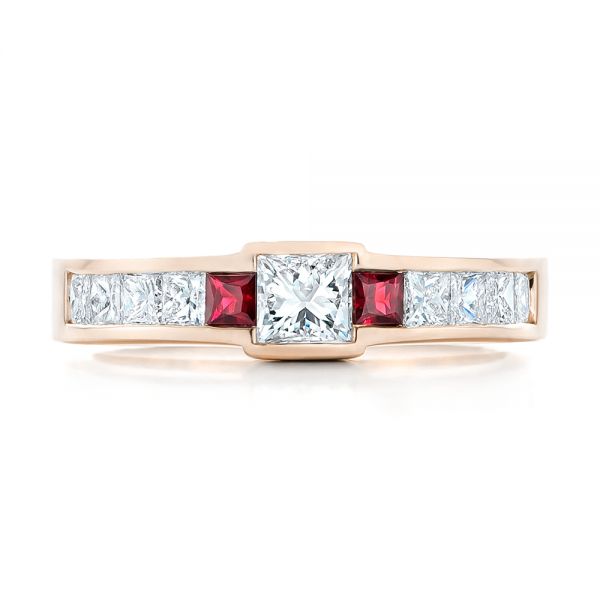 14k Rose Gold 14k Rose Gold Custom Ruby And Diamond Fashion Ring - Top View - 102830