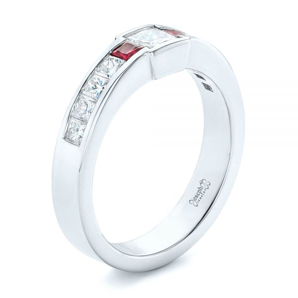 18k White Gold 18k White Gold Custom Ruby And Diamond Fashion Ring - Three-Quarter View -  102830