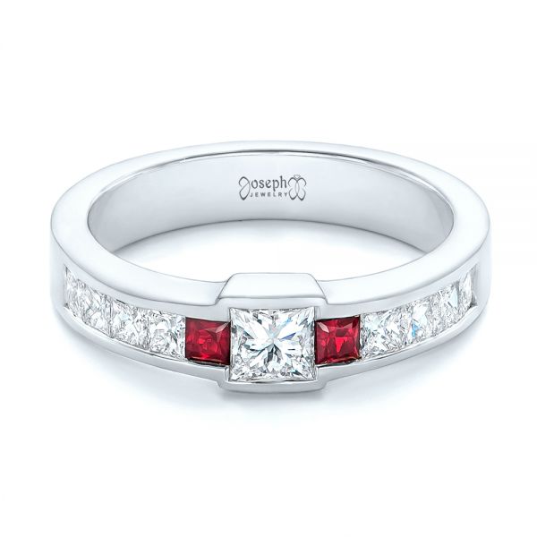 18k White Gold 18k White Gold Custom Ruby And Diamond Fashion Ring - Flat View -  102830