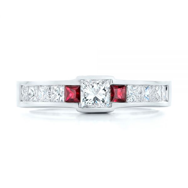 18k White Gold 18k White Gold Custom Ruby And Diamond Fashion Ring - Top View -  102830