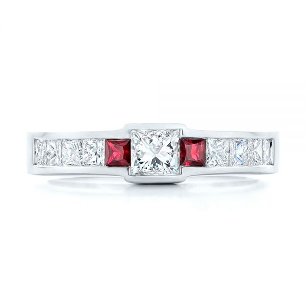 14k White Gold 14k White Gold Custom Ruby And Diamond Fashion Ring - Top View -  102830