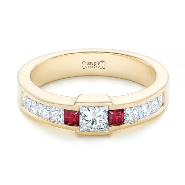 18k Yellow Gold 18k Yellow Gold Custom Ruby And Diamond Fashion Ring - Flat View -  102830