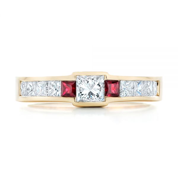 14k Yellow Gold Custom Ruby And Diamond Fashion Ring - Top View -  102830