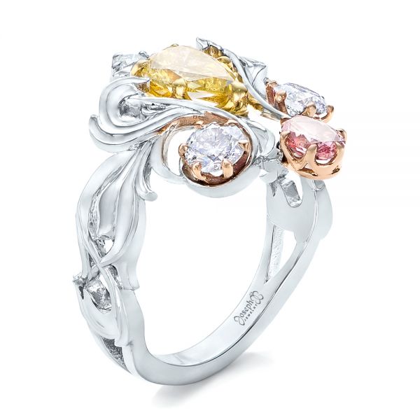 Custom Yellow Pink And White Diamond Fashion Ring - Three-Quarter View -  102305