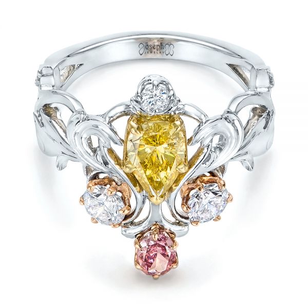 Custom Yellow Pink And White Diamond Fashion Ring - Flat View -  102305