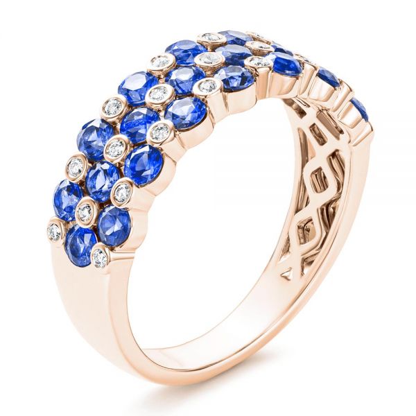 18k Rose Gold 18k Rose Gold Diamond And Blue Sapphire Ring - Three-Quarter View -  107137
