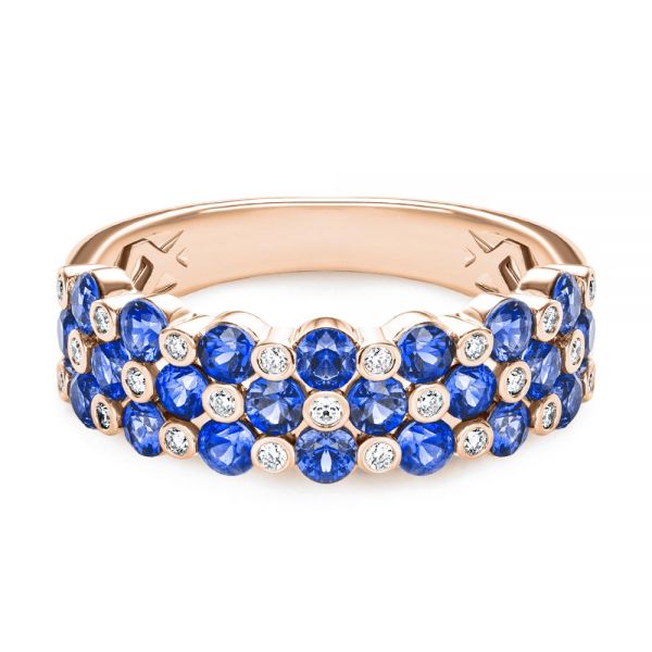 14k Rose Gold 14k Rose Gold Diamond And Blue Sapphire Ring - Flat View -  107137