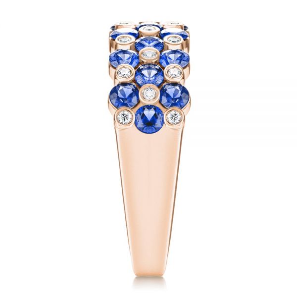 18k Rose Gold 18k Rose Gold Diamond And Blue Sapphire Ring - Side View -  107137