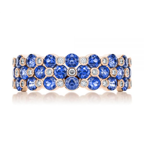 14k Rose Gold 14k Rose Gold Diamond And Blue Sapphire Ring - Top View -  107137