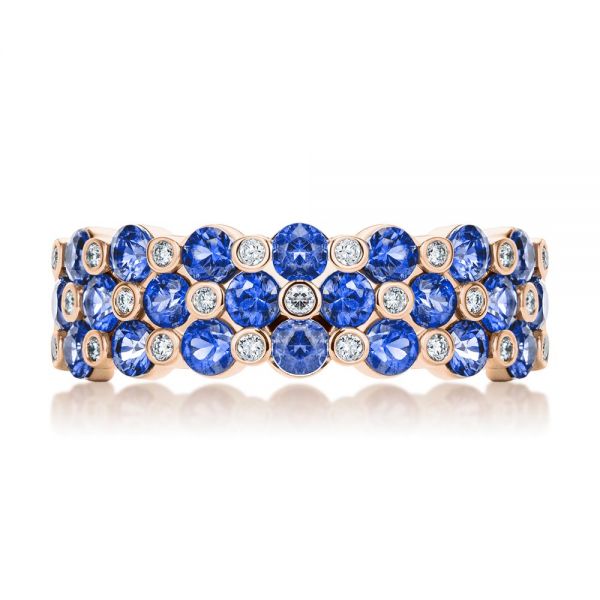18k Rose Gold 18k Rose Gold Diamond And Blue Sapphire Ring - Top View -  107137