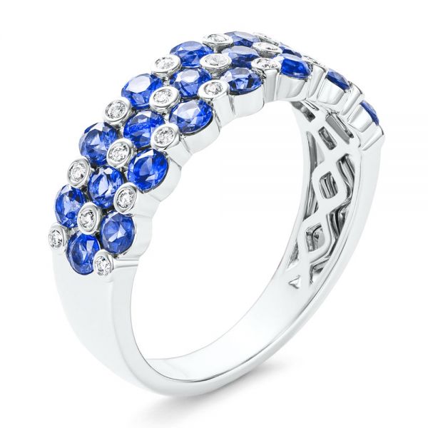 14k White Gold 14k White Gold Diamond And Blue Sapphire Ring - Three-Quarter View -  107137