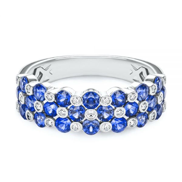 18k White Gold 18k White Gold Diamond And Blue Sapphire Ring - Flat View -  107137