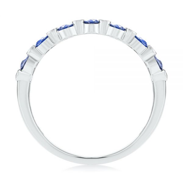 14k White Gold 14k White Gold Diamond And Blue Sapphire Ring - Front View -  107137